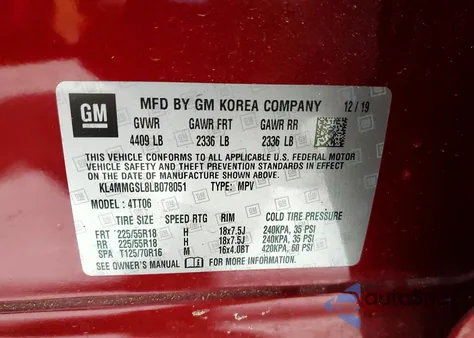 2020 Buick Encore Gx Essence из США, поврежденный, VIN KL4MMGSL8LB078051